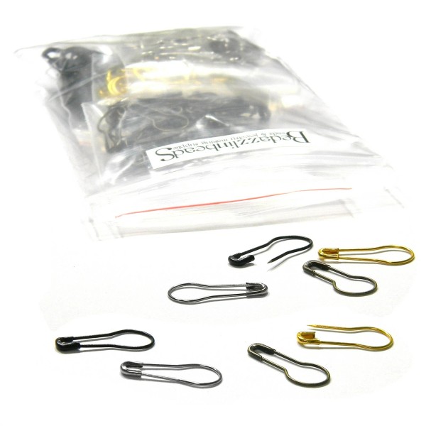 Bedazzlinbeads 200 Assorted Bulb Safety Pin Bail Findings in Gold,