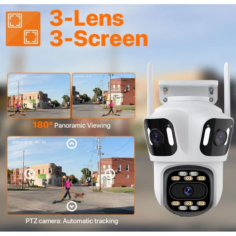GESKS ICSEE 4K 8MP 3 Lens WiFi PTZ Security Camera,