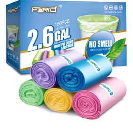 Forid Small Trash Bags for Bathroom - 2.6 Gallon Garbage Bags Unscented,Extra Thick Strong Wastebasket Can Liners for Home Office Bedroom,150 Count 5 Color | FORID