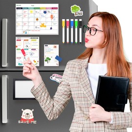 3 Pack Magnetic White Board Dry Erase Set 14.6" x 11" Digital Calendar Planner Wall Magnetic Note Pad for Fridge with Monthly Weekly Whiteboard Daily Schedule Magnetic Board 1 Erase 5 Colored Markers