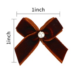 Meseey 60pcs Mini Velevt Ribbon Bows 1 Inch with Pearl Ribbon Flowers Appliques DIY Craft for Sewing, Scrapbooking, Wedding, Gift,Christmas Decoration(Brown)