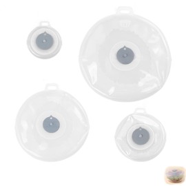 4 Stück Hitzefest Dosendeckel, 7-18.5cm Sicher Geruchlos Silikondeckel Dehnbar, Mehrweg Frischhalte Rund mit Stundenplan, Super Reißfeste Dehnbare Abdeckung für Reste, Fruit (Transparent A)