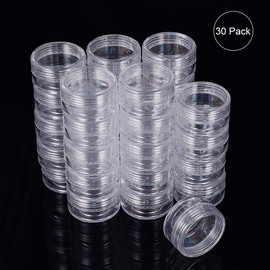 BENECREAT 30 Pcs 15ml Transparent Storage Box Cosmetic Divider Accessory Storage Box with Lid, Round Shape, Beads, Small Items, DIY Crafts