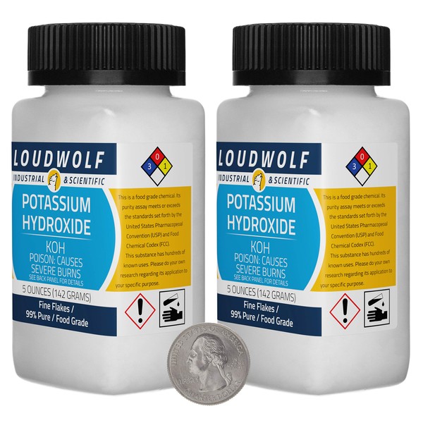 Potassium Hydroxide / 10 Ounces / 2 Bottles / 99% Pure Food Grade/Fine Flakes/USA