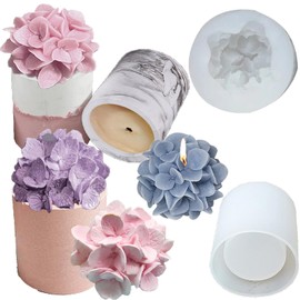 Hydrangea Flower Candle Soap Silicone Mold,Candle Jar Molds Silicone Cement with Lid,Concrete Candle Jar Mold with Hydrangea Flower Soap Plaster Molds for Lids,Candle Vessels Molds for Candle Making