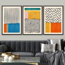 SIGNWIN Framed Canvas Print Wall Art Set Mid-Century Vibrant Color Block Collage Abstract Geometric Illustrations Graffiti & Street Art Modern Art for Living Room, Bedroom, Office - 16"x24"x3 Black