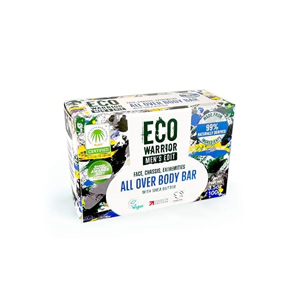 Eco Warrior Men's Edit Soap Bar - All Over Body Soap - Nourishing Mens Soap with Added Shea Butter and a Blend of Essential Oils - Natural, Eco Friendly, Vegan and Cruelty Free Bar of Soap - 100g