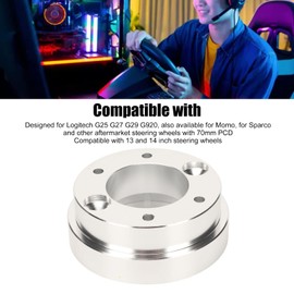 2.76in Steering Wheel Adapter Plate for 13-14inch PCD Steering Wheels, Aluminum Alloy Steering Wheel Adapter, Precise Adapter Replacement for G25 G27 G29 G920 (Silver)