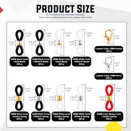 Hilitchi 330Pcs 9 Styles Adjustable Silicone Colorful Eyeglass Chain Ends Kit, 270Pcs Anti-Slip Ends Retainer Eyeglass Strap with 60 Pieces Lobster Clasp