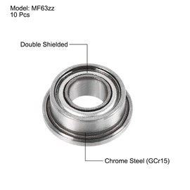 sourcing map MF63zz Flanged Ball Bearings 3 x 6 x 2.5 mm Double Shielded Chrome Steel Bearing Pack of 10