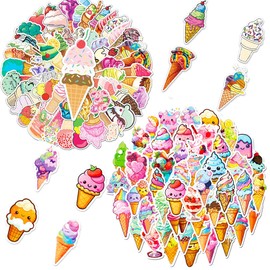QIUYUEMIN 100Pcs Cute Ice Cream Stickers,Funny Kawaii Glitter Sticker Pack,Waterproof Vinyl Decals,Cool Stickers for Laptop,Luggage,Skateboard,Water Bottles,Computer Best Gifts for Kids and Teens