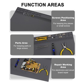 Extra Large Soldering Mat 23.7''x13.8'' Premium Silicone 932°F Heat Resistant Repair Mat Non-Slip Large Silicone Mat for Soldering Iron, DIY Projects, Electronics, Phone, Laptop Repair (Grey)