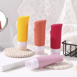 LIYUABU Silicone Travel Bottles for Toiletries,Tsa Approved 3oz Portable Refillable Travel Bottles,Leak Proof BPA Free Squeezable Travel Size Containers Accessories with Toiletry Bag（4Pack Red）