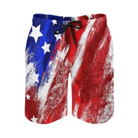 Mens American Flag Swim Trunks with Compression Liner 4th of July Bathing Suit Quick Dry Swimming 2 in 1 Board Shorts