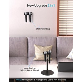 Etour [2025 Upgrade] Multi Microphone Holder for Mic Stand Storage Organizer for Handheld Dynamic Wired and Wireless Mics Wall Mount or Rubber Padding to 5/8"-27 or 3/8"-16 Threaded - Up to 2 Mics
