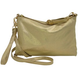 JENNIFER JONES Small Women's Shoulder Bag/Wrist Bag 2 in 1 Clutch Bag Removable Strap Gold Design
