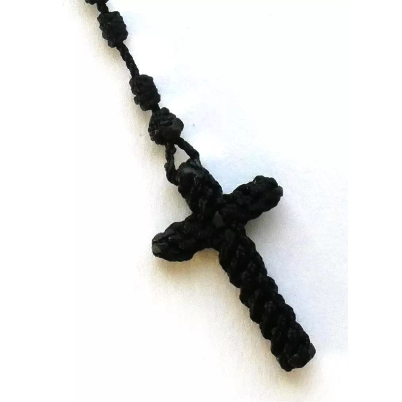 Quality Black Knotted Cord ROSARY with Pouch Included