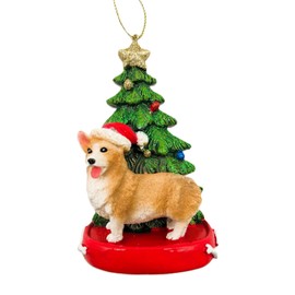 Corgi Wearing Santa Hat with Christmas Tree Ornament C7954CO New