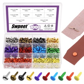 Swpeet 1000 piezas de 10 colores y 2 tipos de 8 x 14 mm / 15 mm de cabeza de metal redondo y seta sujetadores de papel y parte inferior de la placa, kit surtido de pies para álbumes de recortes y fabricación de zapatos de ropa