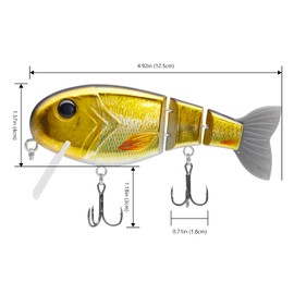 BASSROCK Topwater Fishing Lures for Bass Pike Salmon Floating Swimbait Jointed Crankbait Freshwater Saltwater 4.9in/1.76oz RK1001