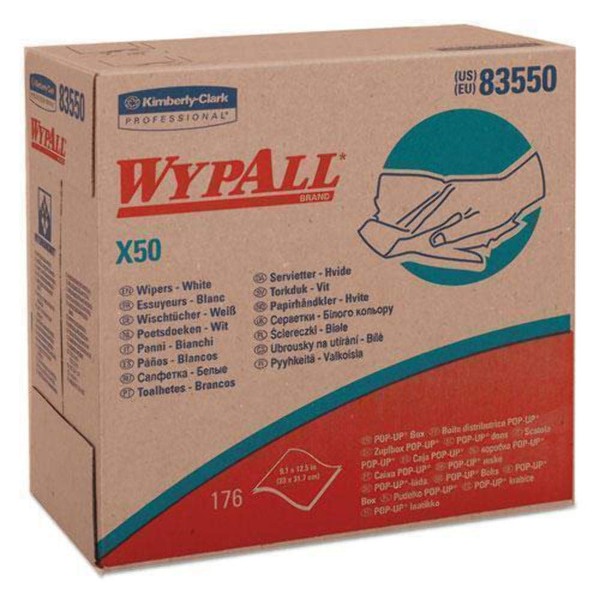 B0040Z9OUI– 83550 - Wypall X50 Wipers, 9 1/10 X 12 1/2, White, Pop-up Box of 176/wipes