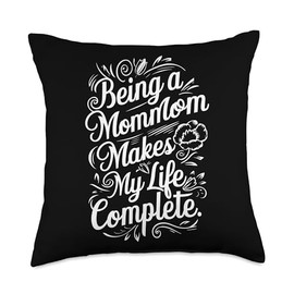 MomMom Family Love Heartfelt Floral Accents Design Throw Pillow