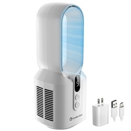 Comfort Zone 14-Inch Rechargeable Bladeless Tabletop Fan with 5 Speeds, Display Screen, Non-Slip Feet, Quiet Operation – Portable Personal Fan for Bedroom, Home, or Office, White