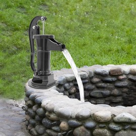 WUSILILU Cast Iron 25ft Manual Well Pump, 19L/5Gal/min Hand-operated Water Pump for Wells, 1-1/4" NPT Pipe Connection, 3"×13/16" Valve Leather, Water Well Pump for Outdoor Ponds, Cisterns, SWP 300