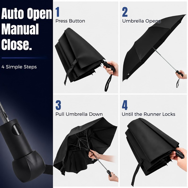 Collapsible Windproof Umbrella Travel - 42inch Auto Open & Manual