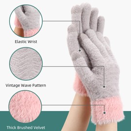 TAGVO Winter Gloves Touchscreen Gloves Knitted Finger Gloves Warm and Windproof Winter Full Finger Gloves for Men and Women Skiing Cycling and SMS, 2 Pairs, Black+grey
