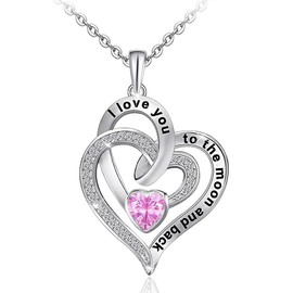 I Love You to the Moon and Back Heart shape Pendant Necklace Cute Butterfly Ladybug Charms Love Necklace for Women-Heart shape