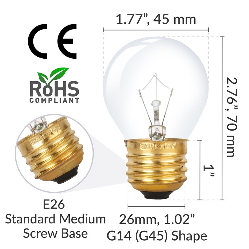 Simba Lighting Oven Light Bulb 300°C/572°F Rated G45 G14 40W