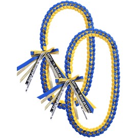 TFTAFAN Graduation Ribbon Lei Graduation Leis Necklace Class of 2025 Graduation Necklace Braided Gift Party Accessories for Women and Men (blue and yellow, 2)