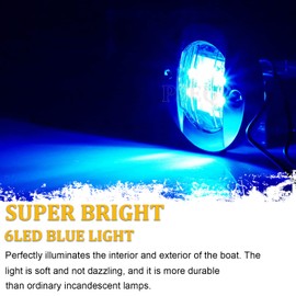 PSEQT 4Pcs 3'' Marine Boat Interior Lights Blue LED Boat Deck Courtesy Light Round 6 LED Stern Transom Anchor Light Waterproof 12V Night Fishing Pontoon Lights w/Blue Lens Surface mount