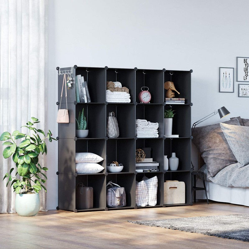 C&AHOME Cube Storage Organizer, 16-Cube Shelves Units, Plastic Storage Cubes,