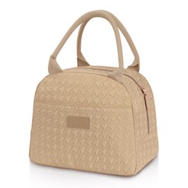 Joymee Lunch Bag Women Cute Insulated Lunch Box for Women Adult Reusable Leakproof Large Capacity Spacious Cooler Tote Lunchbox for Women Men for Working Office Travel Picnic (Khaki)