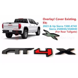 Auto 1PC Rear Gloss Black Red AT4X OVERLAY Emblem 2023+ GMC Sierra 1500 2500HD 3500HD