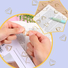 100 Pcs Heart Paper Clips Small Gold Paper Clips for Wedding Decorative Office Supplies Love Shaped Cute Gold Paperclips Metal Bookmarks for Document Note Sorting