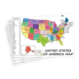 United States Map - USA Poster, US Educational Map - with State Capital - for Ages Kids to Adults- Home/School/Office - Printed on 12pt. Glossy Card Stock - 12” x 18” Inches