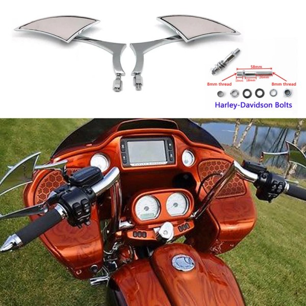 Unbranded 2x Chrome Motorcycle Blade Steady Mirrors For Harley Davidson