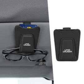 Land Cruiser Dedicated Car Glasses Holder, LAND CRUISER Exclusive Logo, Thin, Sunglass Holder, Grade for Land Cruiser, 70 Series, 250 Series, 300 Series, Applications, One Handed Use, Car, Card, Parking Ticket Holder, Easy to Install, Glasses Clip, Car Storage, Magnetic, Leather, Sun Visor Mounted, Multifunctional, Black