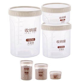 Doyeemei Airtight Storage Containers (Set of 3) (500/1000/1600ml), Round Food Storage Containers with Spoons, Kitchen Storage, Plastic, BPA Free (Coffee Beans, Food, Seasoning, Moisture Prevention),
