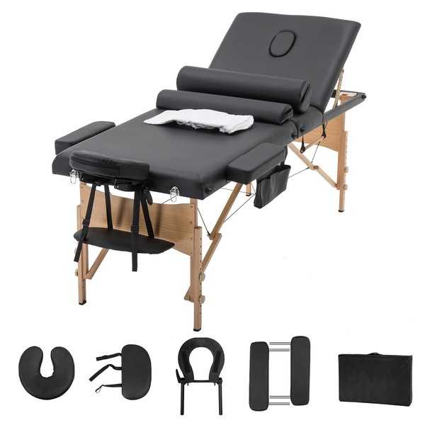 Massage Table Portable Massage Table Spa Bed 84 Inch 3 Fold Lash Bed Adjustable Height Salon Bed Portable Facial Table with Carrying Travel Case