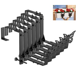 LAWYAMAI 6 Pack Window Box Brackets, Adjustable Planter Box Brackets, Universal Flower Box Bracket for Deck Railing, Heavy Duty Railing Planter Bracket for Balcony, Fence and Garden - Black