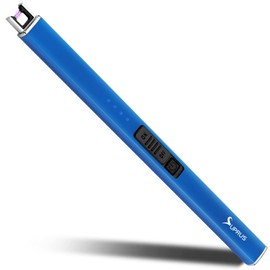 SUPRUS Encendedor fluorescente que brilla en la oscuridad, encendedor eléctrico, encendedor de vela recargable por USB con bloqueo de seguridad, resistente al viento, plasma sin llama para velas, barbacoas, camping (azul)