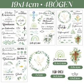 BOOMTOP 4 Sheets Rub On Sticker Communion Sticker Eucalyptus Fish Cross Rub On Foil Sayings Congratulations on Holy Communion Rub Ons Transfer Film for Glass Wood Furniture Plaster Ceramic