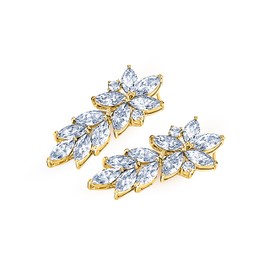 Cubic Zirconia Marquise Crystal Earrings Leaf Women Jewelry Elegant Tassels AAA 18K Gold Plated Luxurious Wedding Bride Bridesmaid Bridal Dangle Drop Earrings (Gold 1.4)