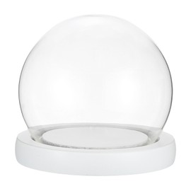 PATIKIL 3"x4" Round Glass Display Dome Cloche, Decorative Tabletop Display Ball Bell Jar with Wooden Base for Plants Collectible Figure Candles Medals, White