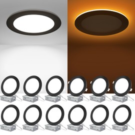 ZYC Recessed Lighting 6 Inch - 12W 1100LM LED Recessed Ceiling Light with Night Light,2700K/3000K/4000K/5000K/6000K Selectable Ultra-Thin Lighting,Dimmable Canless Wafer Downlight,Pack of 12（Black）.