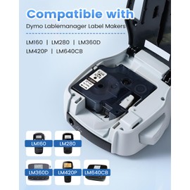 Upwinning 40913 Label Tape 9 mm x 7 m Compatible with Dymo D1 9 mm Label Tape s0720680 Black on White, Compatible with Dymo LabelManager 160 210D 280 360D 420P 640CB Labelling Device, Pack of 5